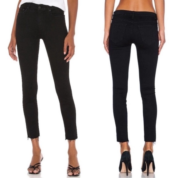 MOTHER The Looker Ankle Fray Black Skinny Jeans - Picture 1 of 4